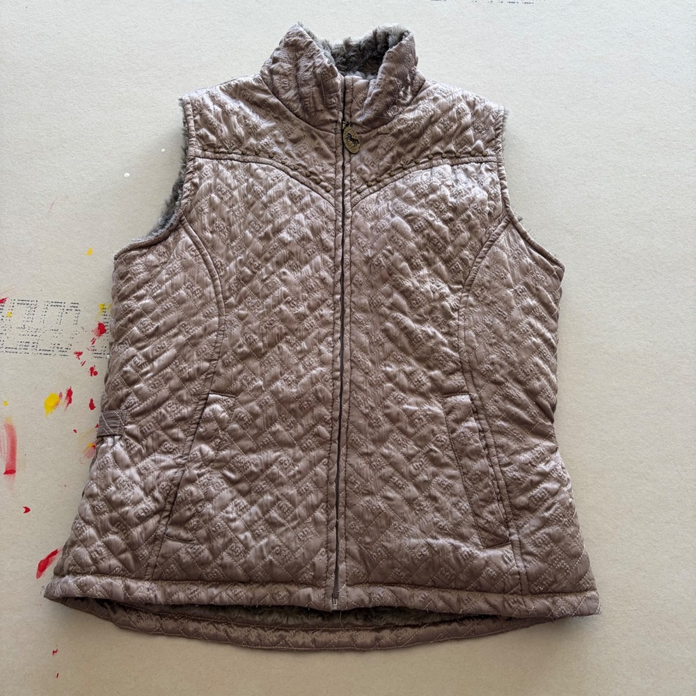 Y2K Cowgirl Up Quilted Puffer Vest Taupe Studded Western Rodeo